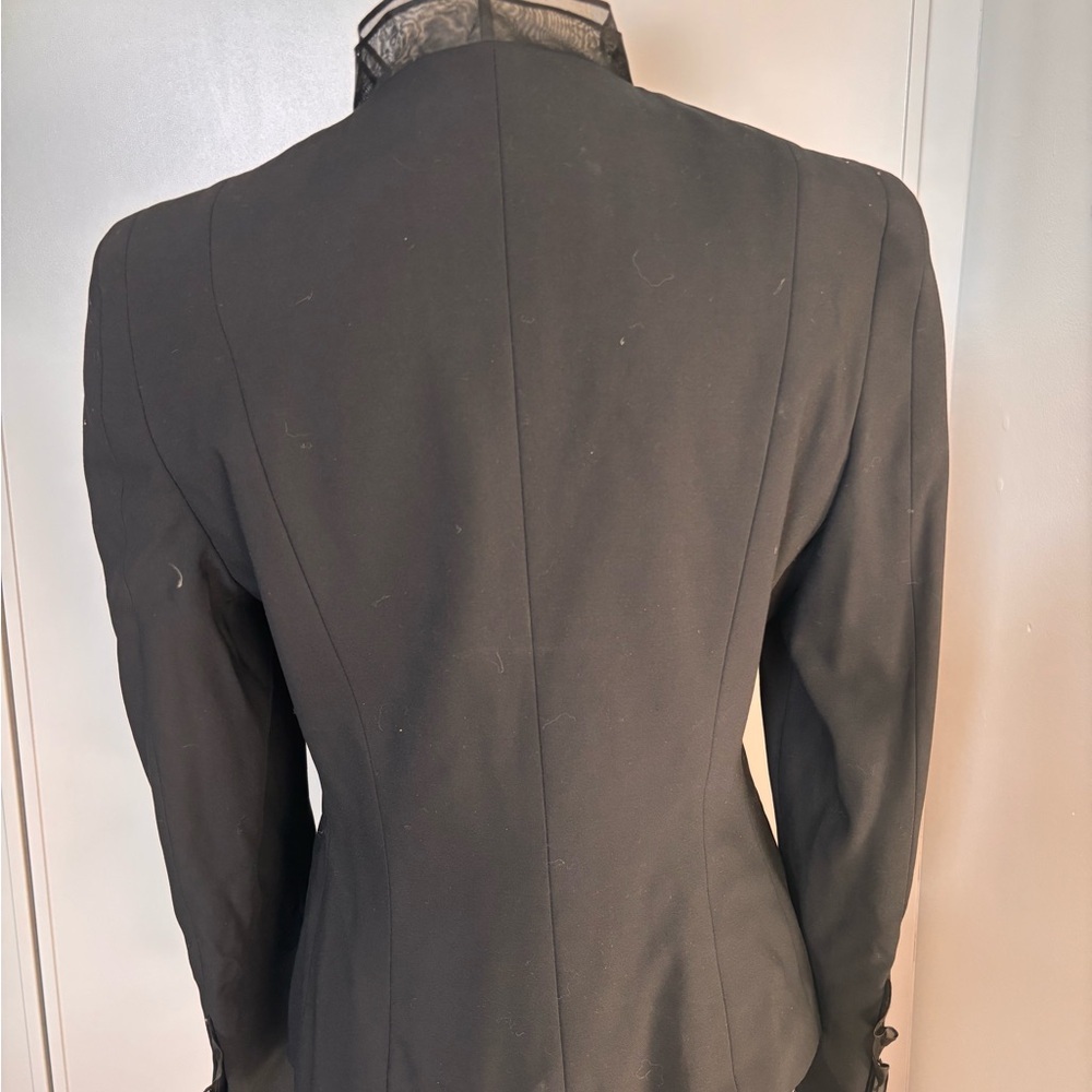 Vintage Louis Feraud Black Wool and Silk Blazer with Ruffled Trim - Picture 6 of 14
